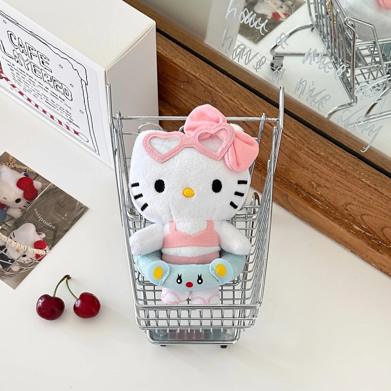 10 styles Hello Kitty Sanrio Hawaiian Series Plush Doll Filling Keychain Dark Skin Cartoon Plush Toy Pendant Cute Birthday Gift