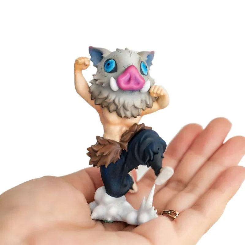 Anime  Kimetsu No Yaiba Hashibira Inosuke Figure Humanoid Beast-Shaped PVC Q Version Sitting Model Toy Action Figure Cute 10CM