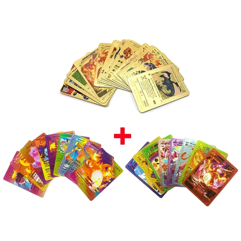 Pokemon Card English Spanish French German Gold Colorful Vmax GX EX V Cards Pikachu Charizard Rare Collection Battle Gifts Toys