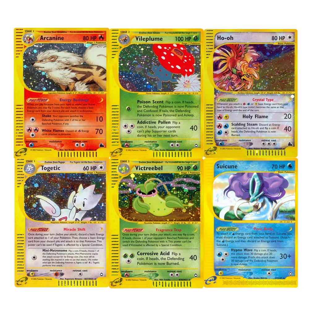 Pokemon Cards Shining Card E-Card Series Vileplume Arcanine Gengar Suicune Game Collection Cards Toys Gifts Proxy Card