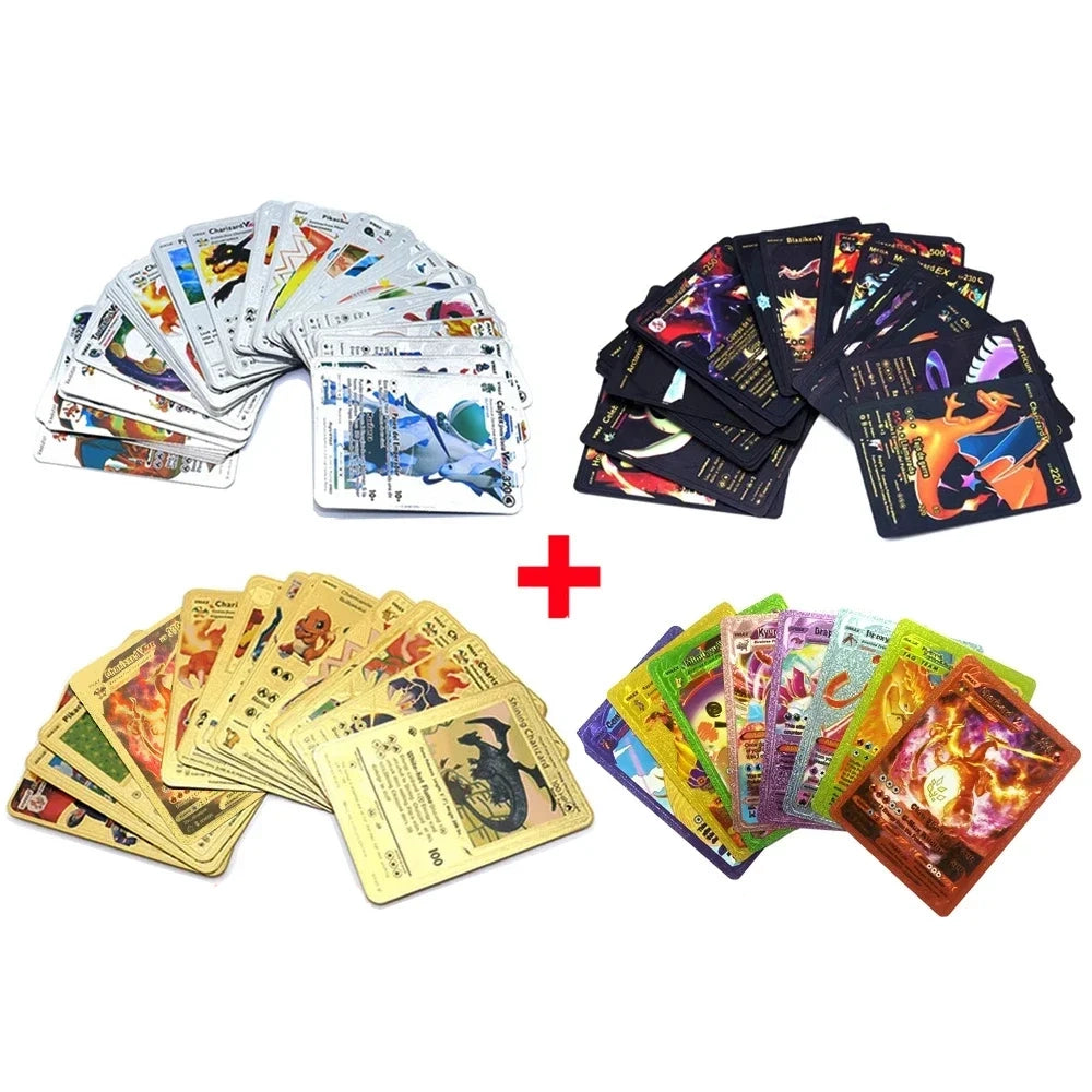 Pokemon Card English Spanish French German Gold Colorful Vmax GX EX V Cards Pikachu Charizard Rare Collection Battle Gifts Toys