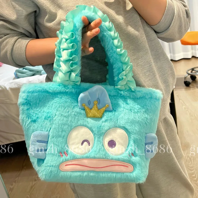 Cartoon Hangyodon Handbag Lovely Japanese Style Plush Bag Bento Bag Shopping Bag Cute Anime Cosmetic Bag High-capacity Girl
