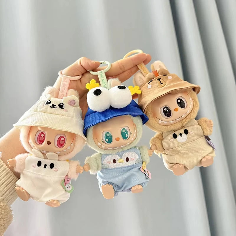 15/17cm Mini Plush Doll'S Clothes Labubu I II Idol Dolls Sitting Party Cute Hat Bib Pants Clothing Accessories Doll not Included
