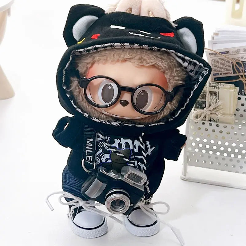17cm Labubu I II Idol Dolls Cute Mini Plush Doll'S Clothes Korea Kpop Exo Idol Dolls DIY Accessories Gifts Bear Hoodie Set