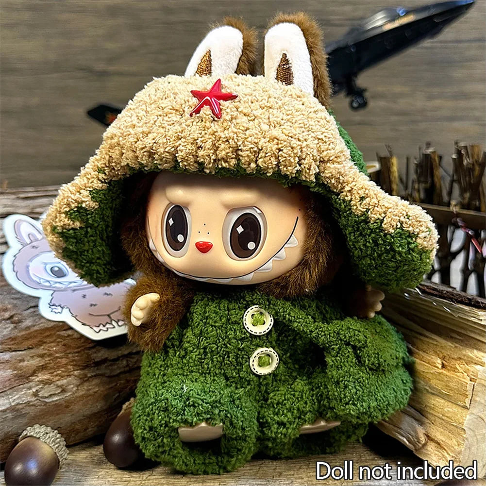 For 17cm Labubu Dolls Accessories DIY Doll Clothes Heartbeat Long Eared Furry Rabbit Costume Cartoon Dress Up Labubu Outfit