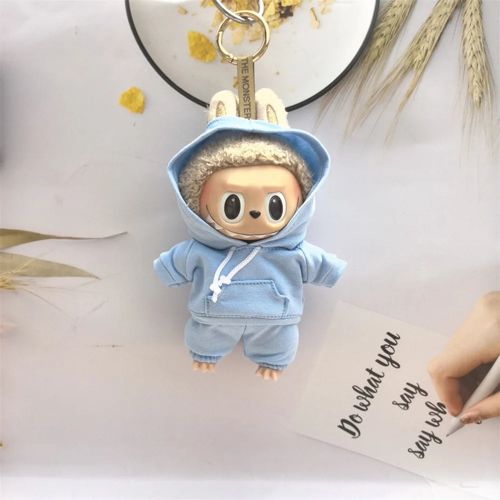 17cm Labubu I II Idol Dolls Cute Mini Plush Doll'S Clothes Korea Kpop Exo Idol Dolls DIY Accessories Gifts Bear Hoodie Set