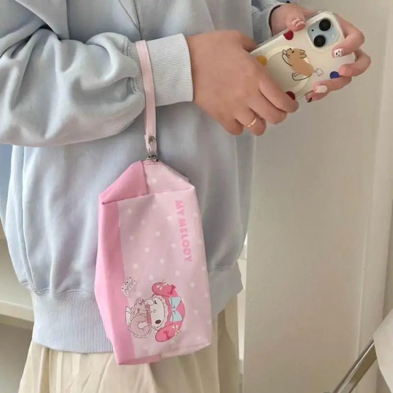 Sanrio Hello Kitty Kuromi Handheld Makeup Bag Portable Mini Storage Bag Cartoon Handbag Anime Peripherals Holiday Gift for Girls