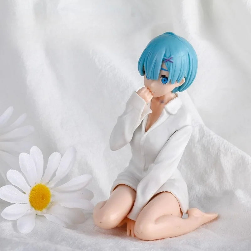 11CM White Shirt Rem Anime Figure Re:Zero kara Hajimeru Isekai Seikatsu Kneeling Y Shirt Pose Rem Model PVC Gift Toys Doll