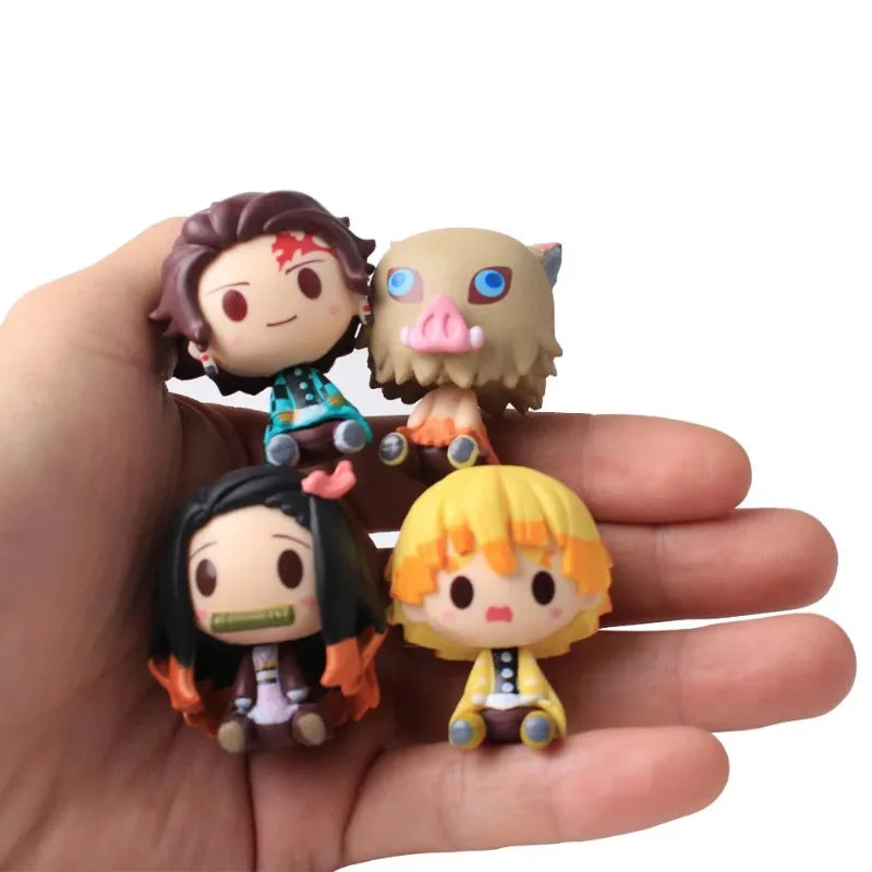 Demon Slayer Tanjiro Figure Ctue Nezuko Statue Anime Kimetsu No Yaiba Inosuke Zenitsu Figurine House Decoration Desk Accessories
