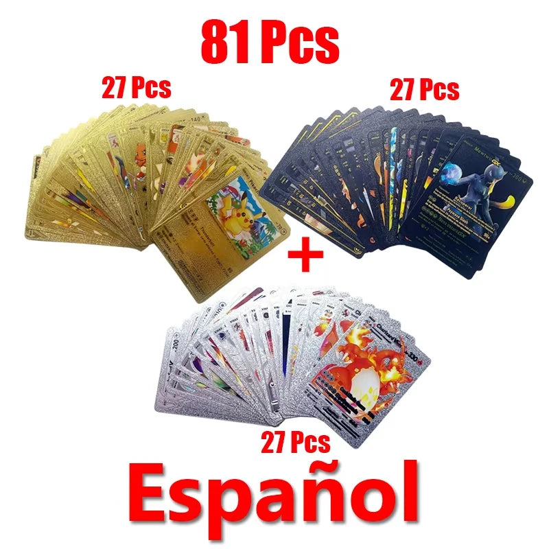 Pokemon Colorful Card 55 Pcs Charizard Mewtwo Pikachu VMAX GX VSTAR Spanish English German Korean French Gold Foil Card