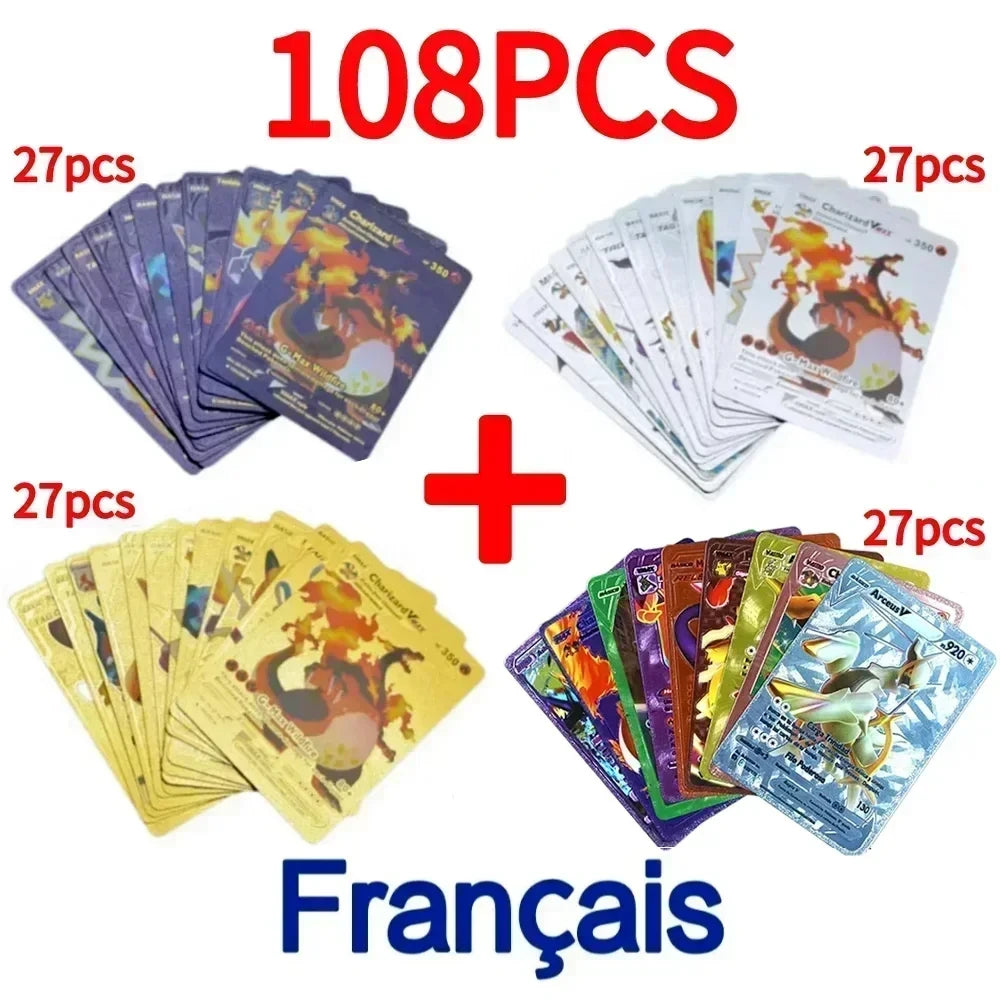 Pokemon Colorful Card 55 Pcs Charizard Mewtwo Pikachu VMAX GX VSTAR Spanish English German Korean French Gold Foil Card