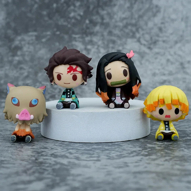 Demon Slayer Tanjiro Figure Ctue Nezuko Statue Anime Kimetsu No Yaiba Inosuke Zenitsu Figurine House Decoration Desk Accessories