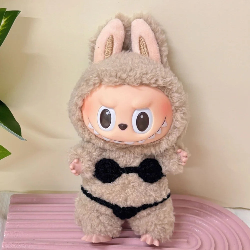 Doll Clothes 15/17cm Labubu Beach Sexy Bikini Hawaiian Style Grass Skirt 2PCS/Pack Plush Cotton Idol Doll Swimsuit Accessories