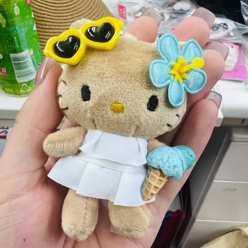Sanrio Hello Kitty Plush Toy Cute Sunglasses Cartoon Keychain Pendant Plushies Doll Backpack Keychain Decoration Holiday Gifts