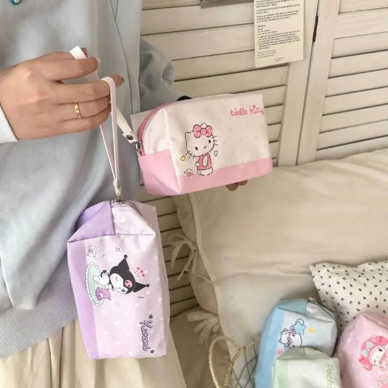 Sanrio Hello Kitty Kuromi Handheld Makeup Bag Portable Mini Storage Bag Cartoon Handbag Anime Peripherals Holiday Gift for Girls