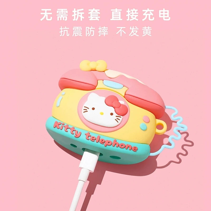 For Airpods 1 2 3 4 Pro Pro 2 Telephone Hello Kitty Silicone Earphone Case Accessories Cover