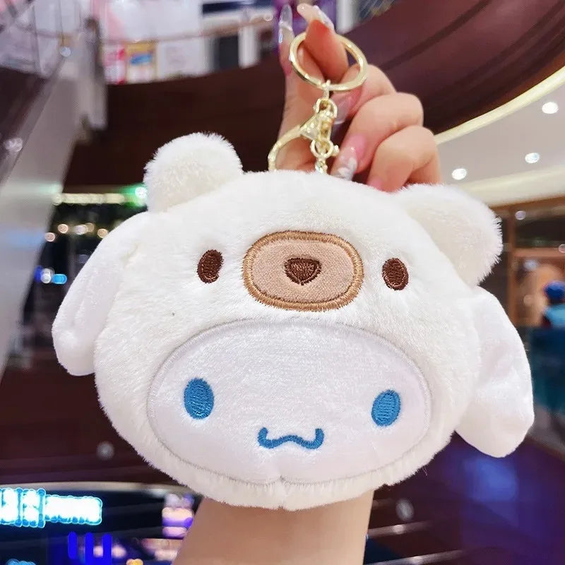 Sanrio Kuromi Plush Keychain Wallet Melody Cinnamoroll Plushies Coin Purse Earphone Organizer Bag Pendant Key Ring Girls Gifts