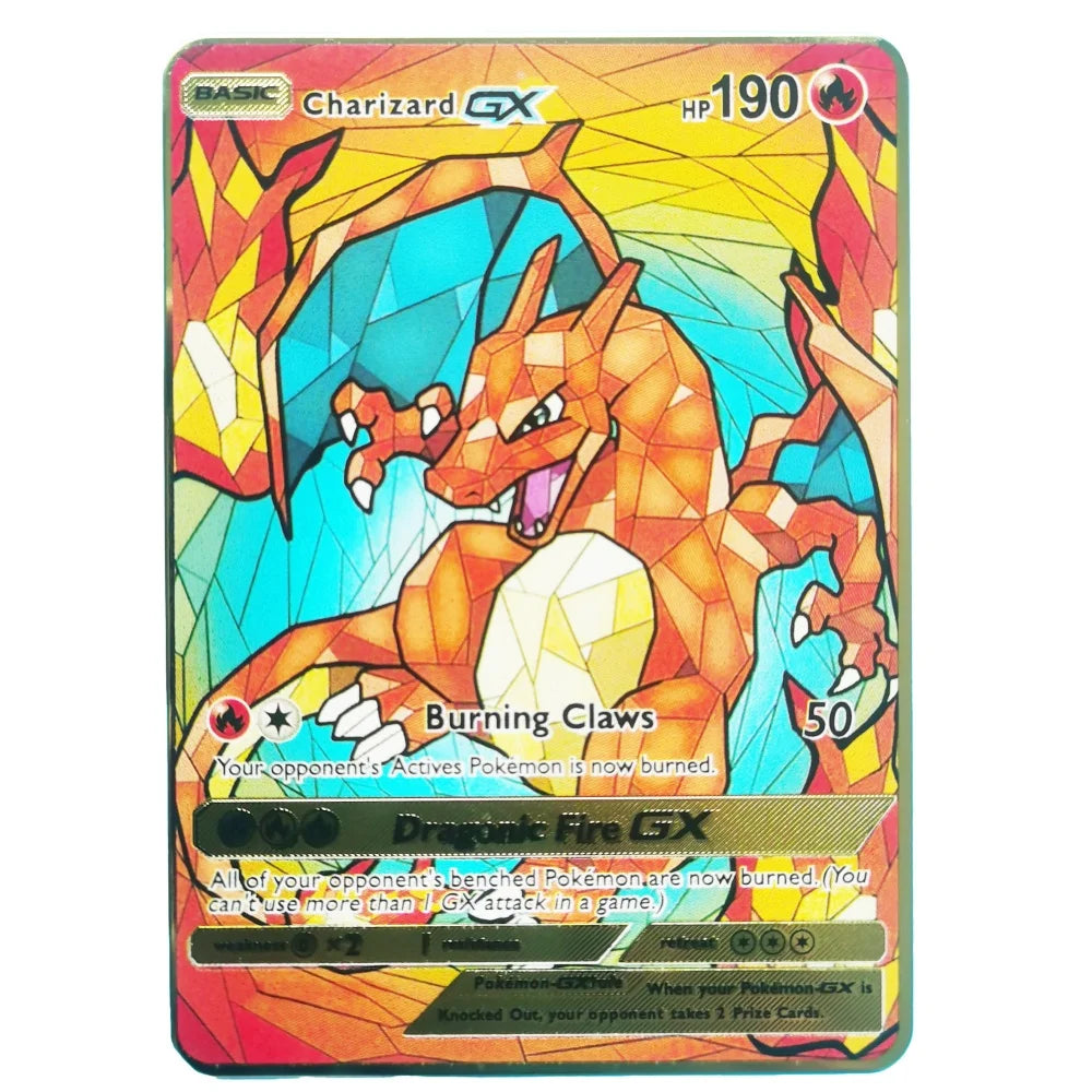 2024 Pokemon English Metal Card Anime Pikachu Charizard Mewtwo Blastoise Vmax Shiny Letters Game Collection Card Kids Toy Gifts