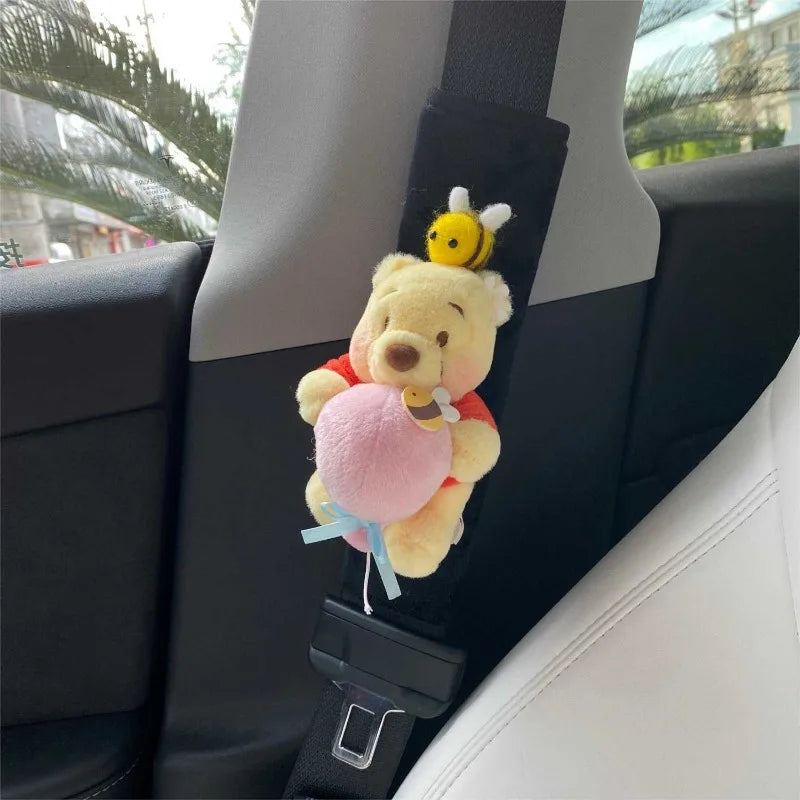 Cute Winnie The Pooh Cartoon Plush Safety Belt Shoulder Cover Fashionable Car Four Seasons Universal Anti-wear Safety Belt
