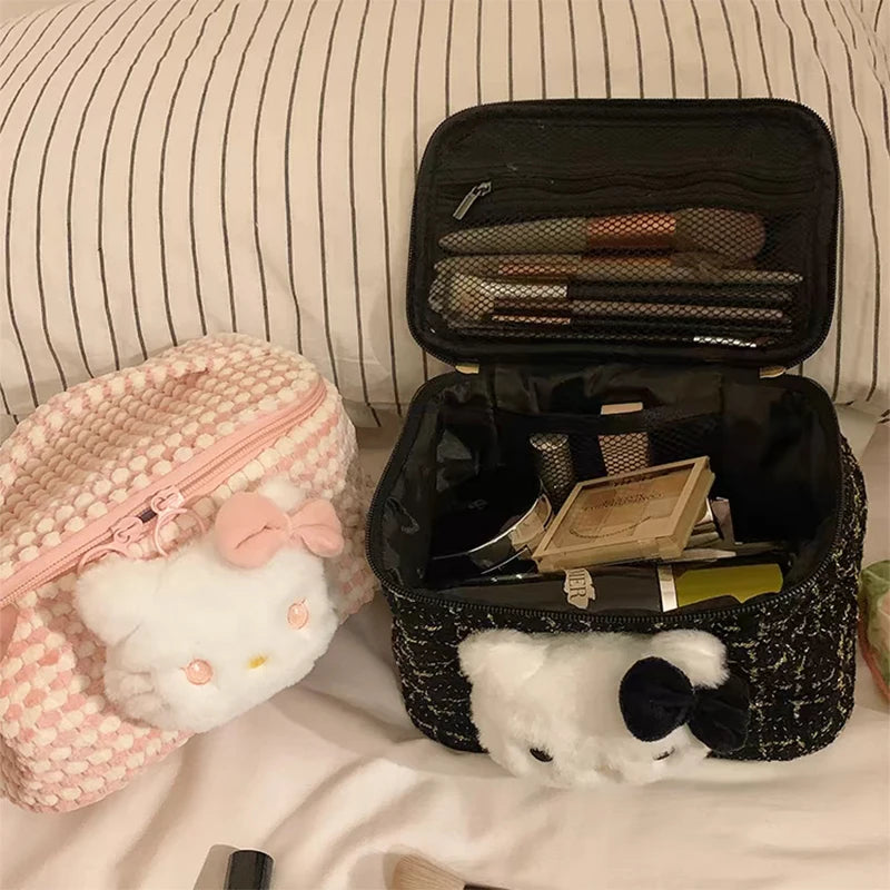 Sanrio Hello Kitty black Sweetheart Cosmetic Bag Cute Kitty Cat Portable Canvas Travel Sundries Storage Bag Coin Purse gifts