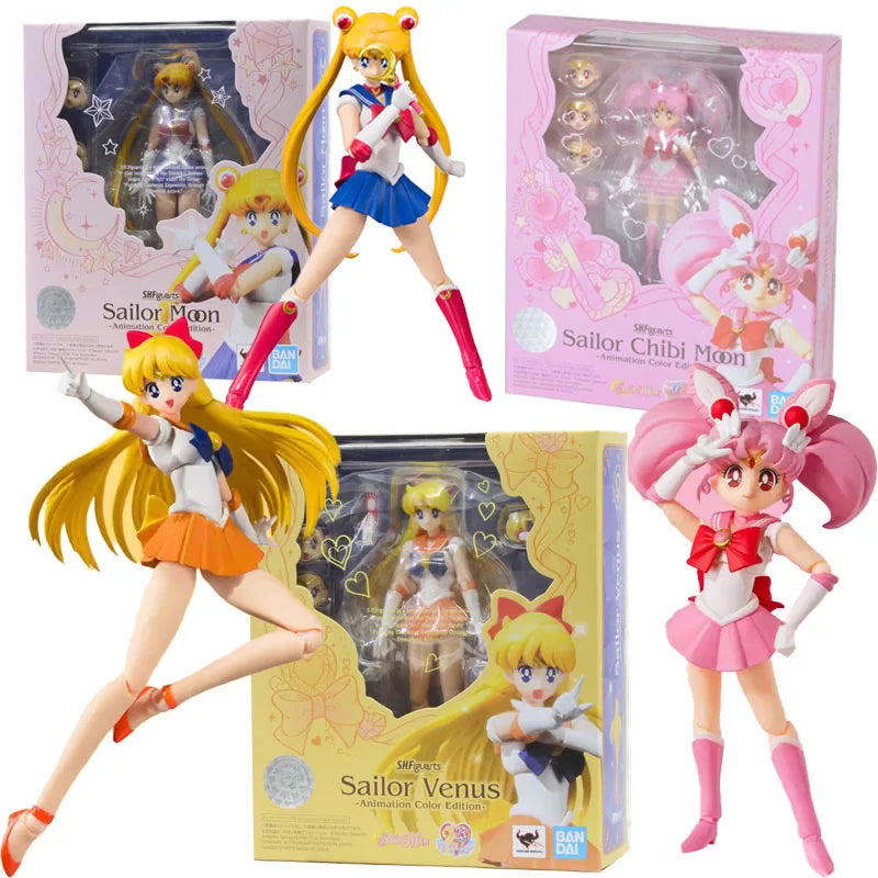 Bandai Figure Sailor Moon Anime SHF Sailor Chibi Moon Venus Animation Color Collection Model Aciton Figure Kids Toys