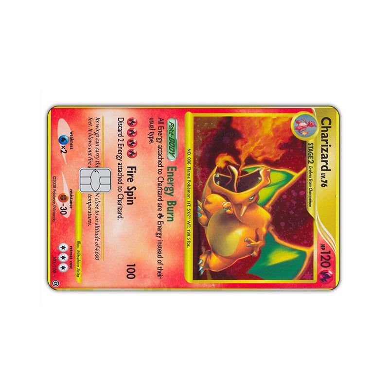 27 Options Available PTCG Charizard Credit Card Skin Sticker Anti-degaussing No Adhesive Residue for VISA Card Debit Card Anime