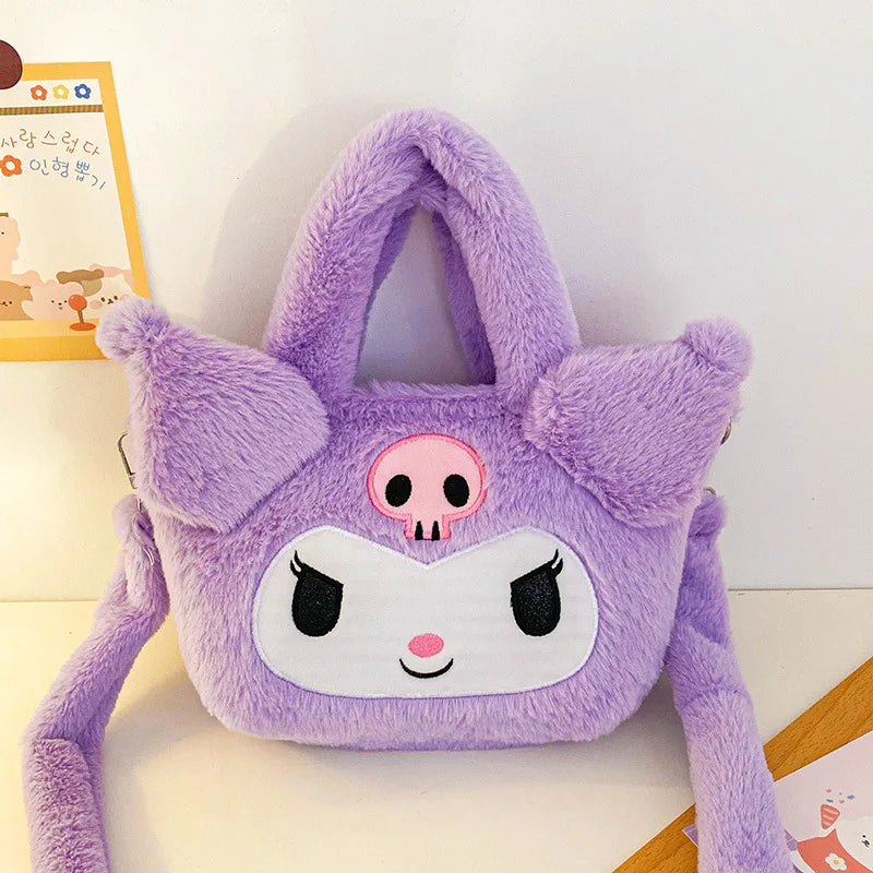 MINISO Sanrio Plush Bag Kawaii Kuromi Cinnamoroll Melody Cartoon Anime Handbag Crossbody Cosmetic Travel Storage Bags