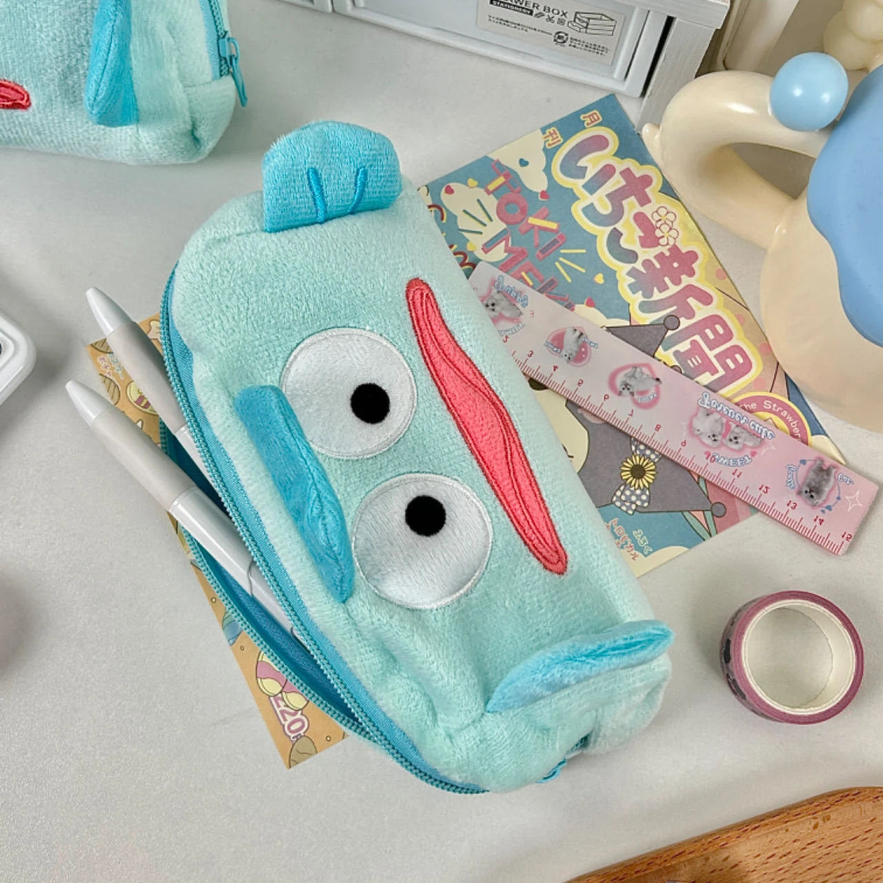 Anime Hangyodon Plush Pencil Case Cartoon Student Stationery Pouch Large Capacity Cosmetic Storage Bag for Kids Girl Gift