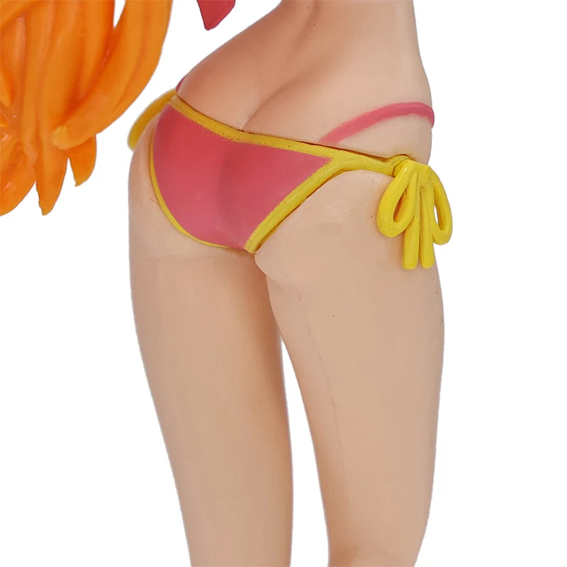 One Piece Nami Figures Anime Girl's On Vacation Beach Nami Red Green Collection Figurine Toy PVC Standing Ornament Doll