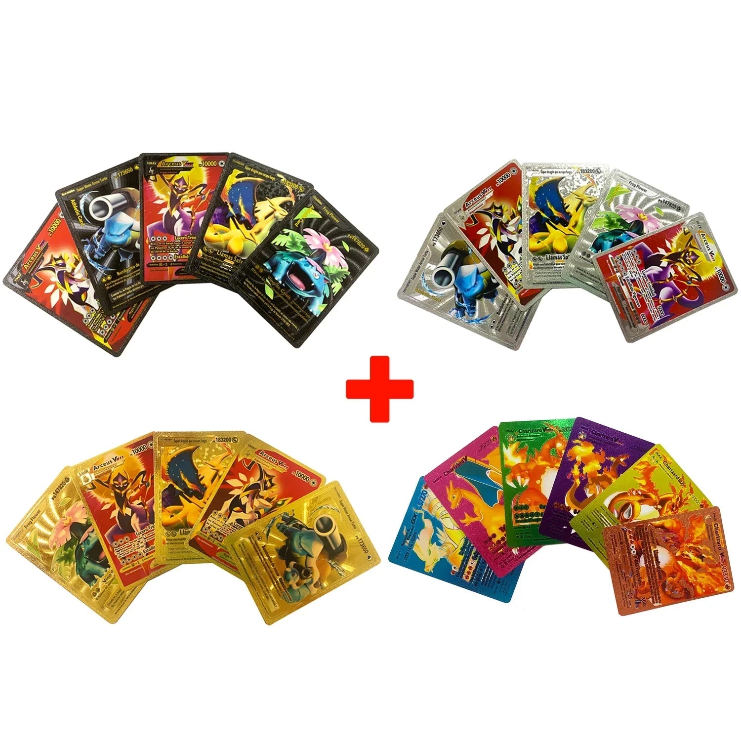 Pokemon Card English Spanish French German Gold Colorful Vmax GX EX V Cards Pikachu Charizard Rare Collection Battle Gifts Toys