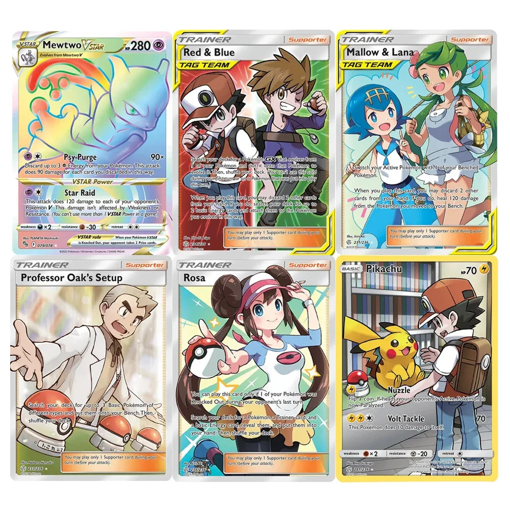 Pokémon Cards Holographic Card Sun & Moon Series Mewtwo Pikachu Paikou Serena Caitlin Collection Cards Toys Gifts Proxy Card