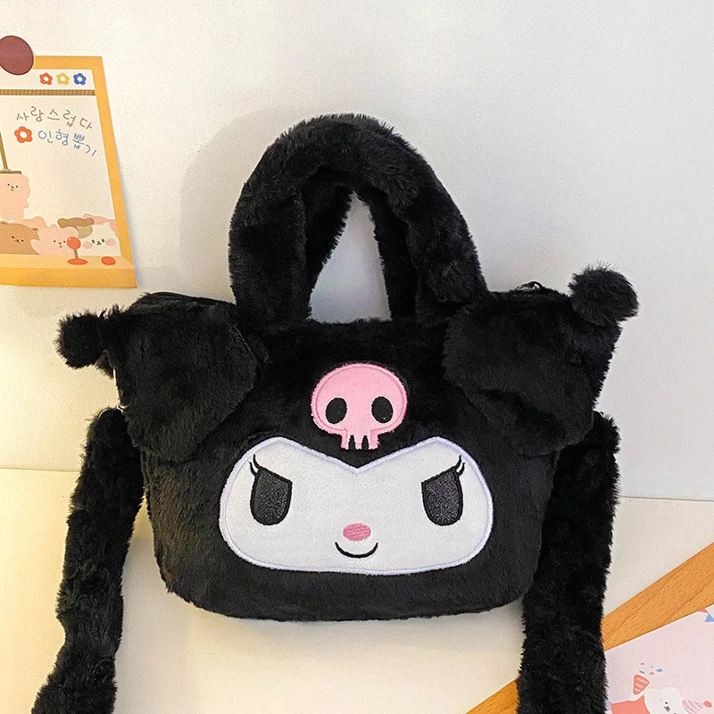 MINISO Sanrio Plush Bag Kawaii Kuromi Cinnamoroll Melody Cartoon Anime Handbag Crossbody Cosmetic Travel Storage Bags