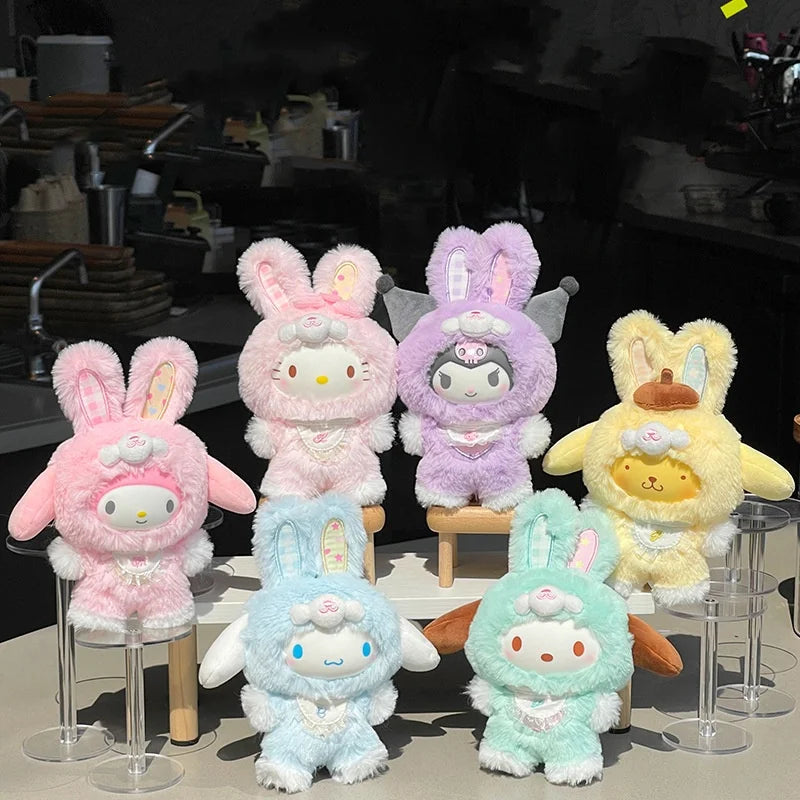 Sanrio Vinyl Doll Toys Elf Bunny Vinyl Hello Kitty Keychain Latte Kuromi Cinnamoroll Bag Pendant Girl Gift Hand-Made Ornaments ﻿