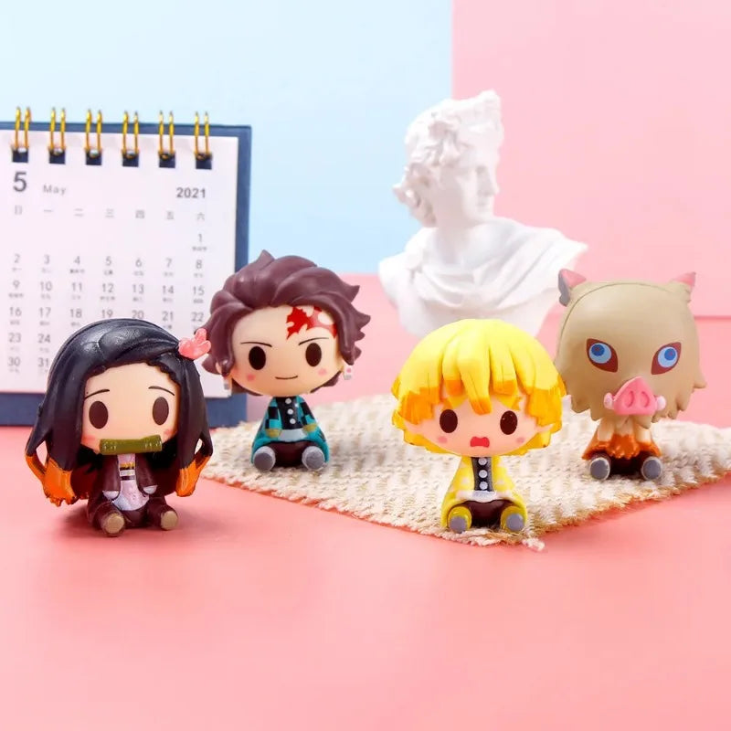 Demon Slayer Tanjiro Figure Ctue Nezuko Statue Anime Kimetsu No Yaiba Inosuke Zenitsu Figurine House Decoration Desk Accessories