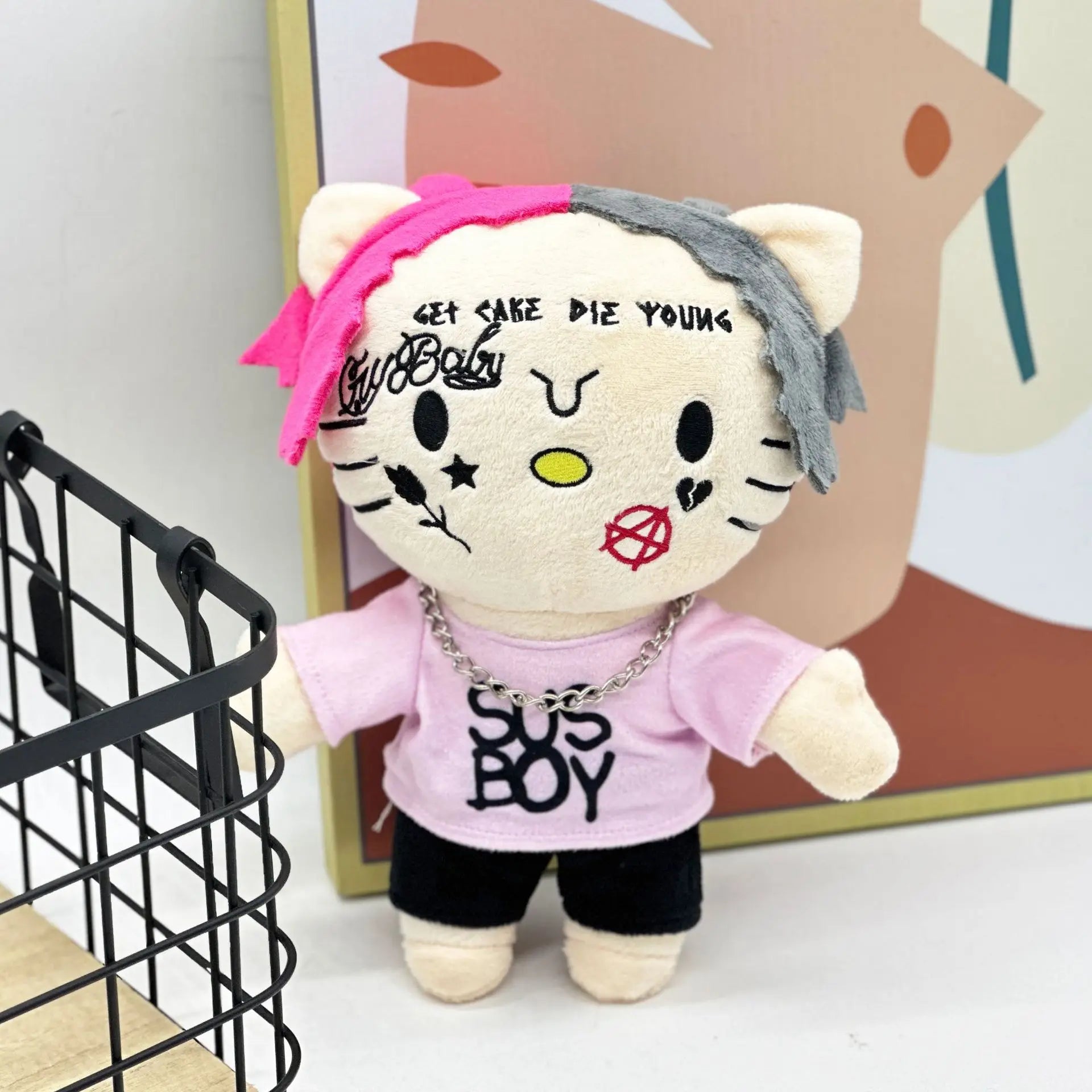 Plush Anime Plush Toy Doll with Pink Clothes Necklace Stuffed Soft Plush Toys Fans Collect Gifts