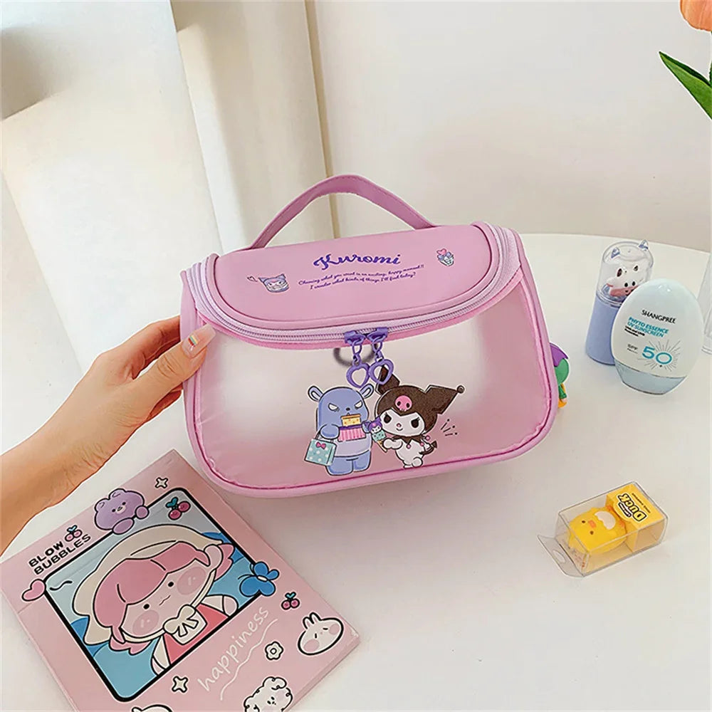 Sanrio Kawaii Hello Kitty Zipper Makeup Bag Black Beauty Cinnamon Roll Large Capacity Waterproof portable Millennium Girls Wash