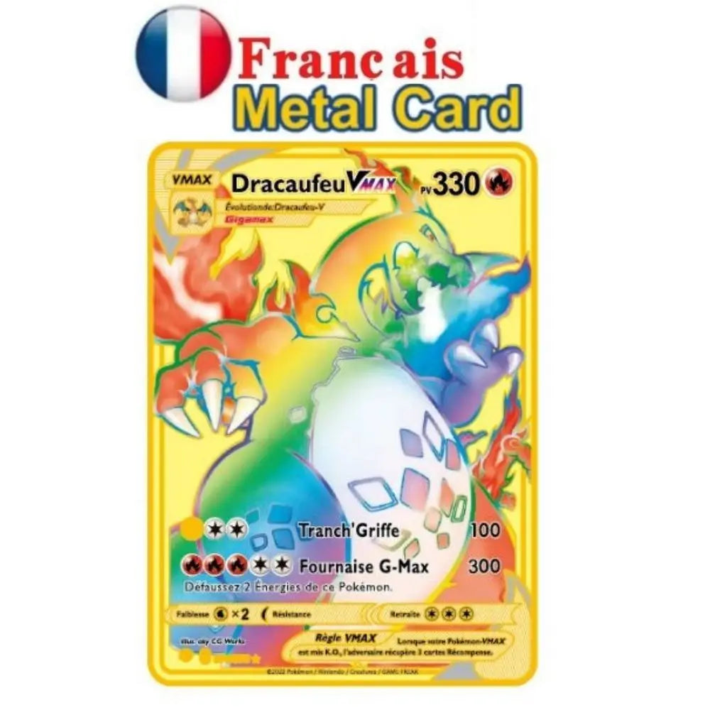 New Pocket Monster French Card Metal Gold Vmax GX Energy Card Charizard Pikachu Rare Series Combat Coach Card Children's Toy Gif