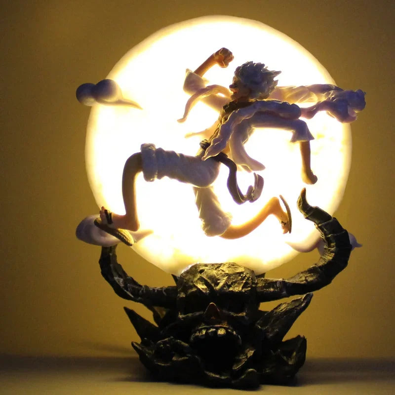14cm One Piece Figure Gk Wh Liberation Warrior 5th Level Nika Luffy Luminous Moon Racing Nika Handmade Model Ornament Toy Gifts luffy statue