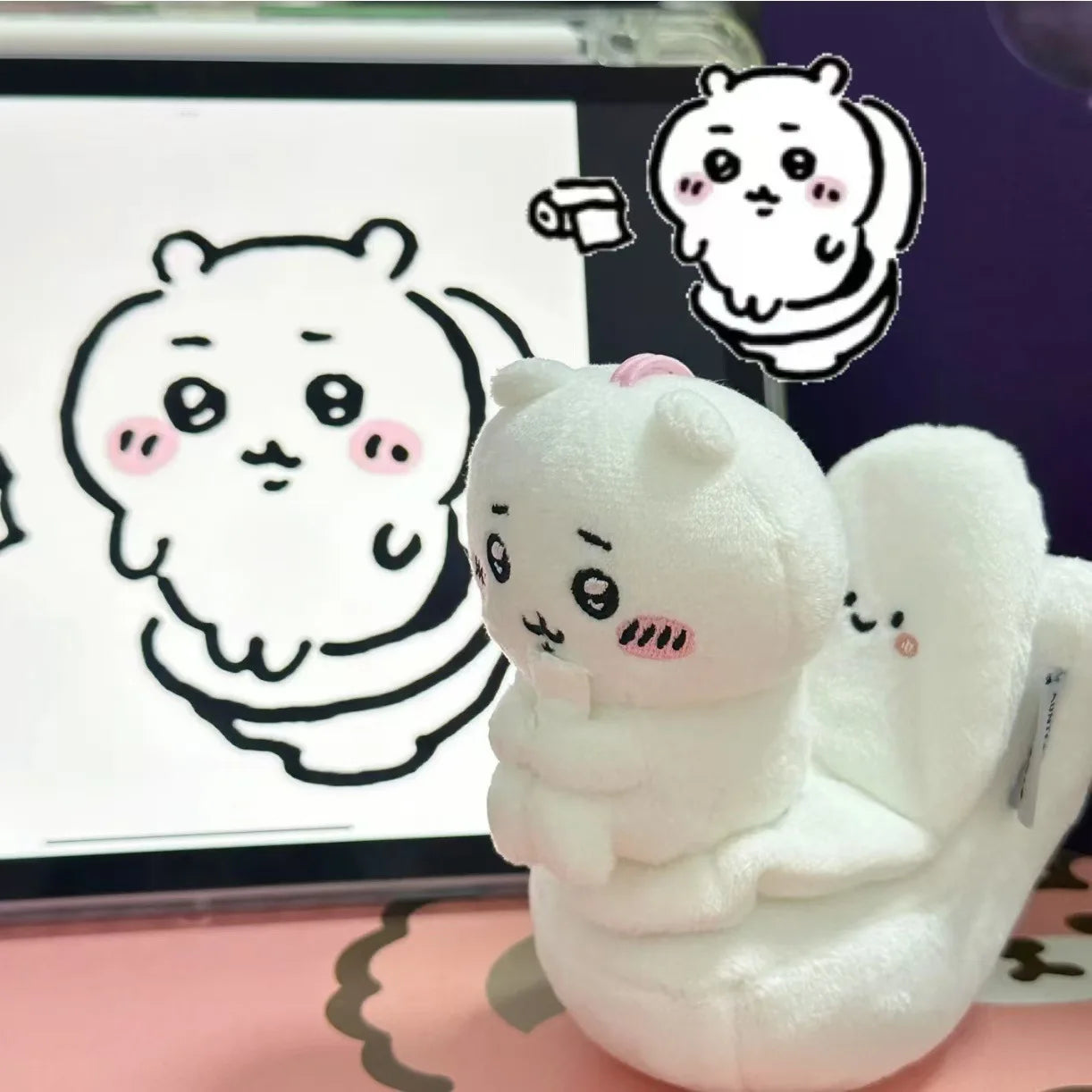 18cm Chiikawa Anime Sitting On The Toilet Plush Doll Kawaii Hachiware Usagi Sitting On The Toilet Funny Plush Doll Ornaments