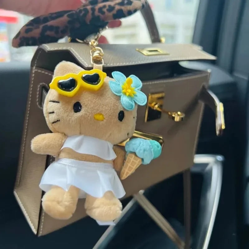 Sanrio Hello Kitty Plush Toy Cute Sunglasses Cartoon Keychain Pendant Plushies Doll Backpack Keychain Decoration Holiday Gifts