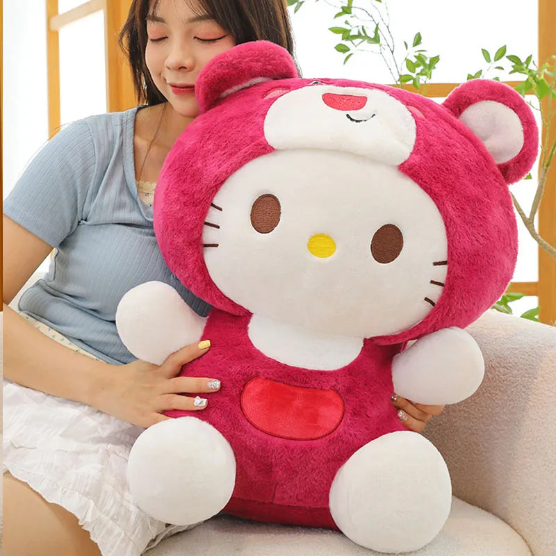 Sanrio Plush Stuffed Cute Strawberry Bear HelloKitty Children's Large Doll Holiday Gift Christmas Doll Kawaii Room Decoration
