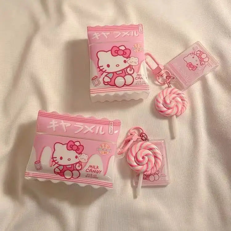 For AirPods 4 3 2 1 Pro Pro2 Earphone Case 3D Hello Kitty Candy Lollipop Silicone Cartoon Headphone Box With Pendant Cover