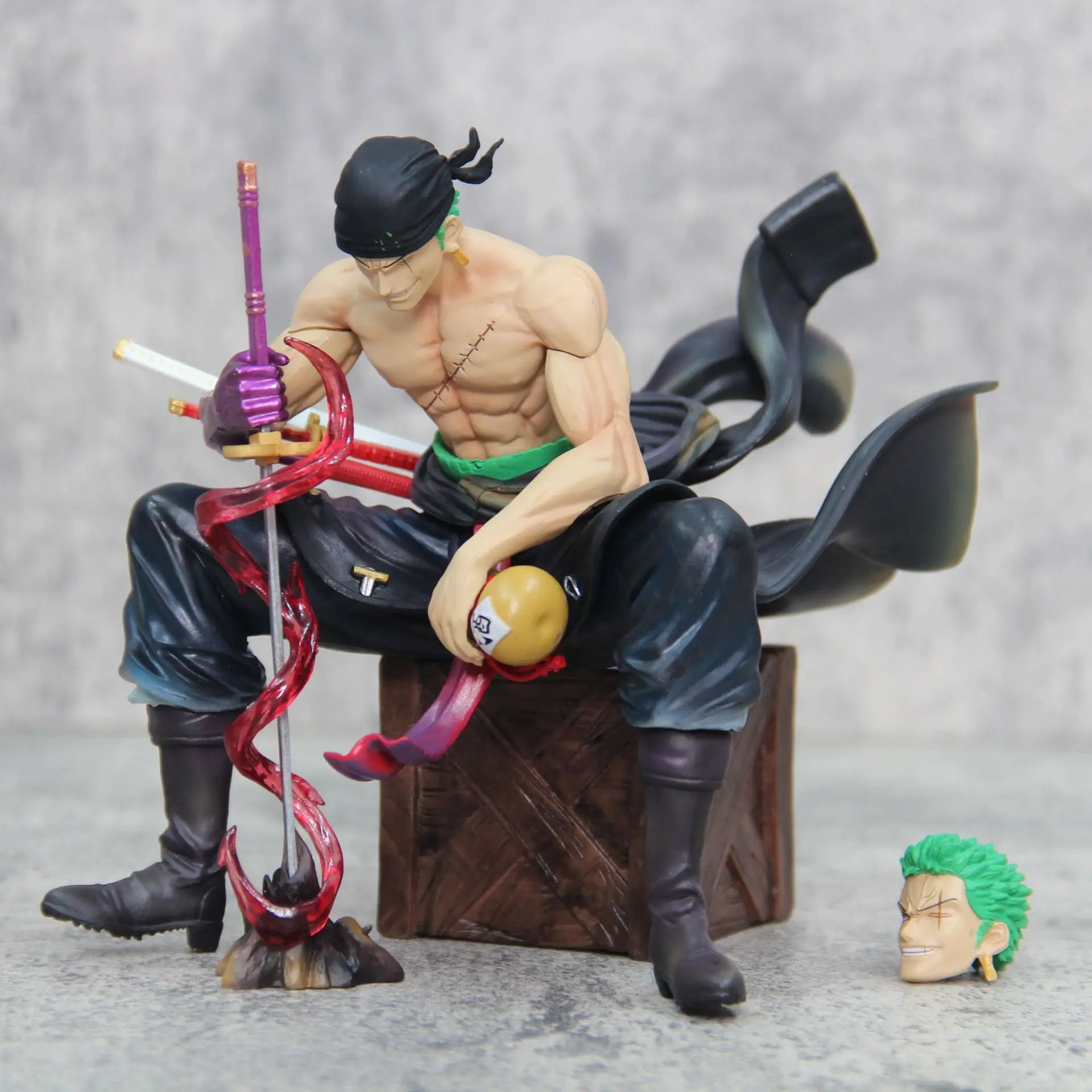 15cm One Piece Zoro Anime Figures Sit Roronoa Zoro Action Figurine 2 Heads Pvc Statue Room Collection Model Decoration Toys Gift
