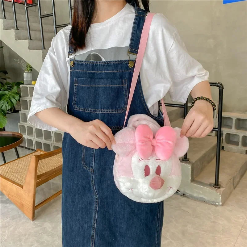 Disney Mickey Mouse Head Plush Doll Shoulder Bag Cartoon Cute Plush Doll Fashion Backpack for Girlfriend Birthday Gift