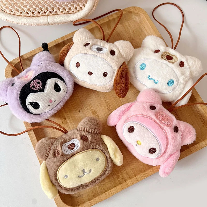 Cartoon Plush Doll Keychain Stuffed Melody Doll Name Sticker Pendant School Bag Charms Children Anti-Lost Name Tag