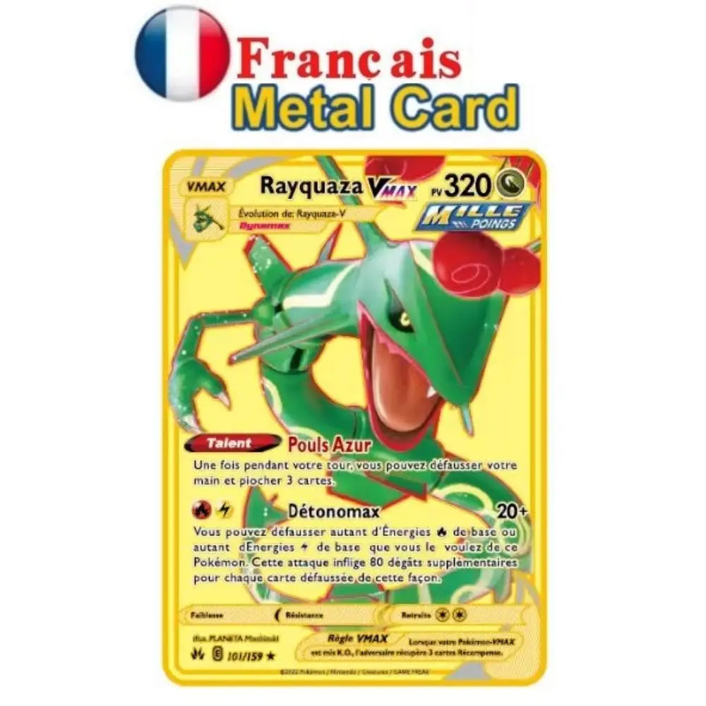 New Pocket Monster French Card Metal Gold Vmax GX Energy Card Charizard Pikachu Rare Series Combat Coach Card Children's Toy Gif