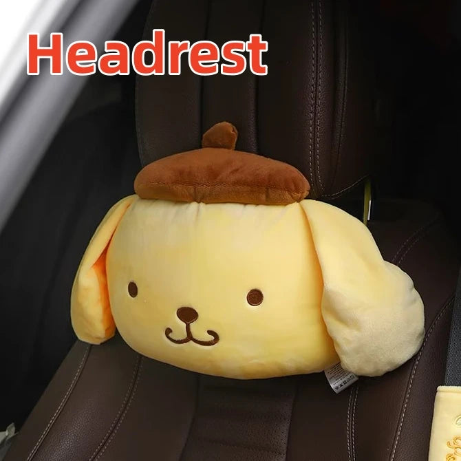 Sanrio Cute Pom Pom Purin Plush Toy Headrest Seat Belt Cover Back Cushion For Car Seat Throw Pillow Sofa Bed Xmas Gifts Girl