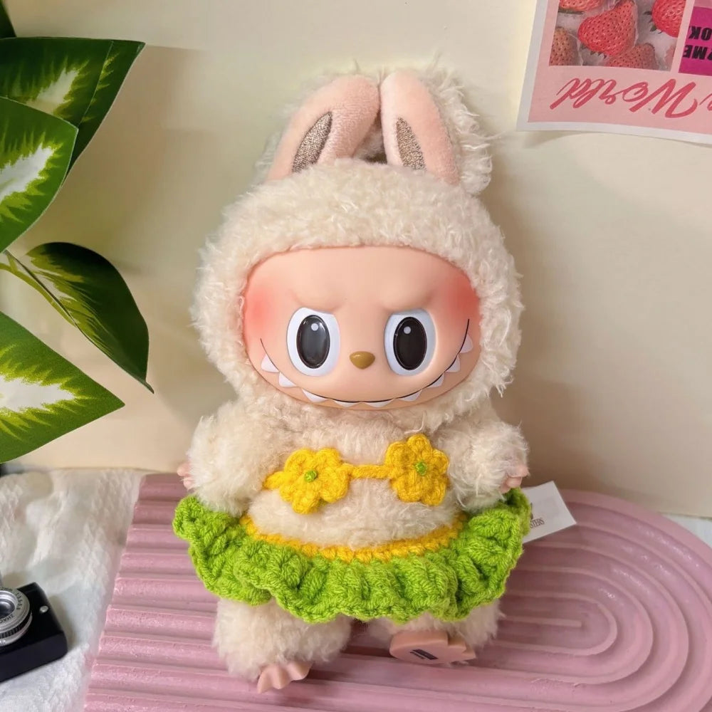 Doll Clothes 15/17cm Labubu Beach Sexy Bikini Hawaiian Style Grass Skirt 2PCS/Pack Plush Cotton Idol Doll Swimsuit Accessories
