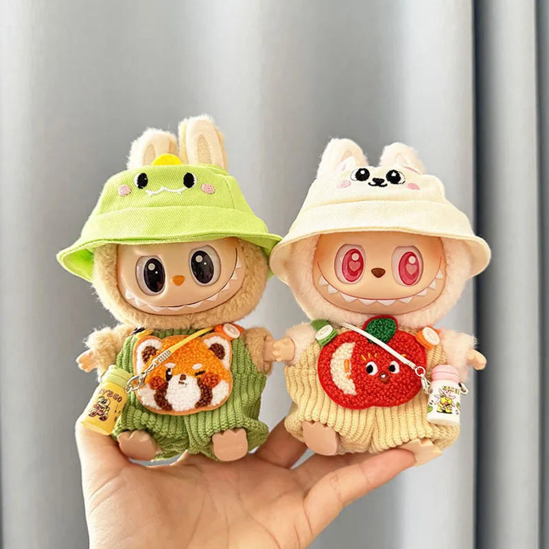 Labubu I II Idol Dolls Sitting Party Clothing Outfit 17cm Mini Plush Doll'S Clothes Bib Pants Fruit Animal Overalls Accessories