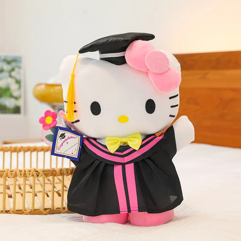 Sanrio Anime Plush Cinnamoroll My Melody Kuromi Hello Kitty Graduation Plushie Doll Kawaii Soft Stuffed Graduation Gifts
